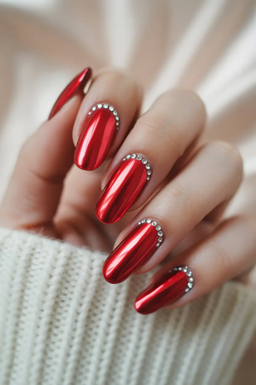red christmas nails Chrome Luxe Shine