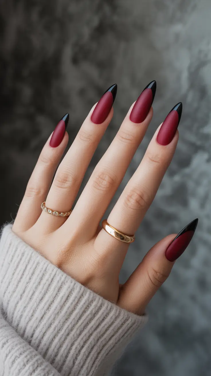 red christmas nails Black-Tipped Velvet Drama