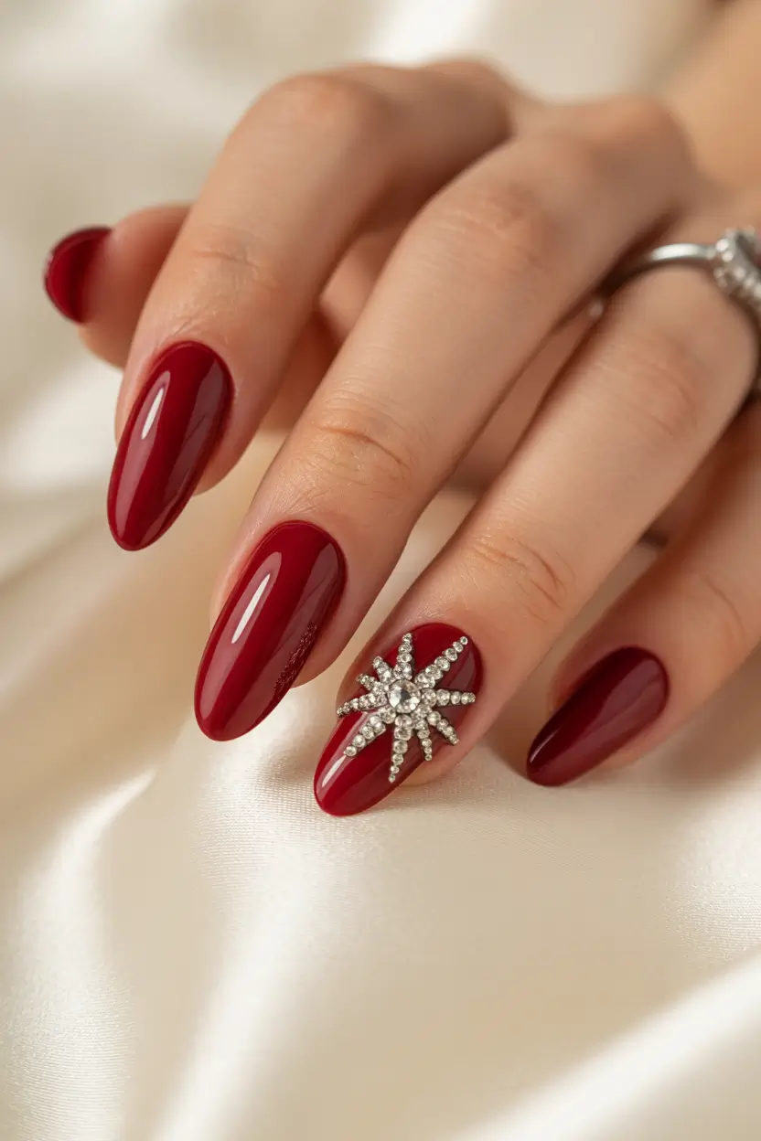 red christmas nails Crimson Crystal Snowflake