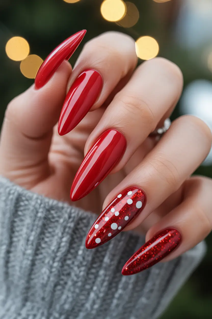 red christmas nails Classic Sparkle with Red Delight