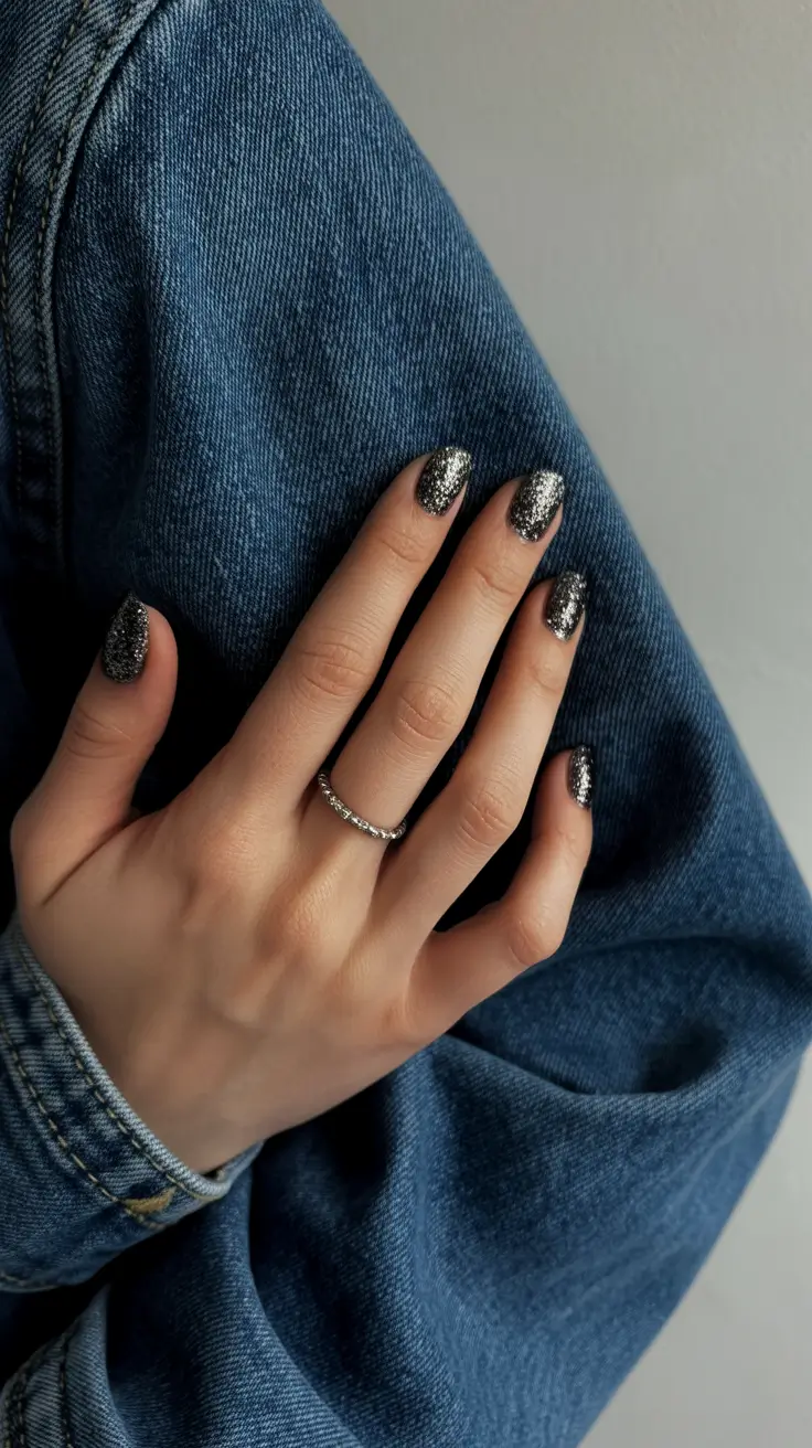 short winter nails Midnight Galaxy Sparkle