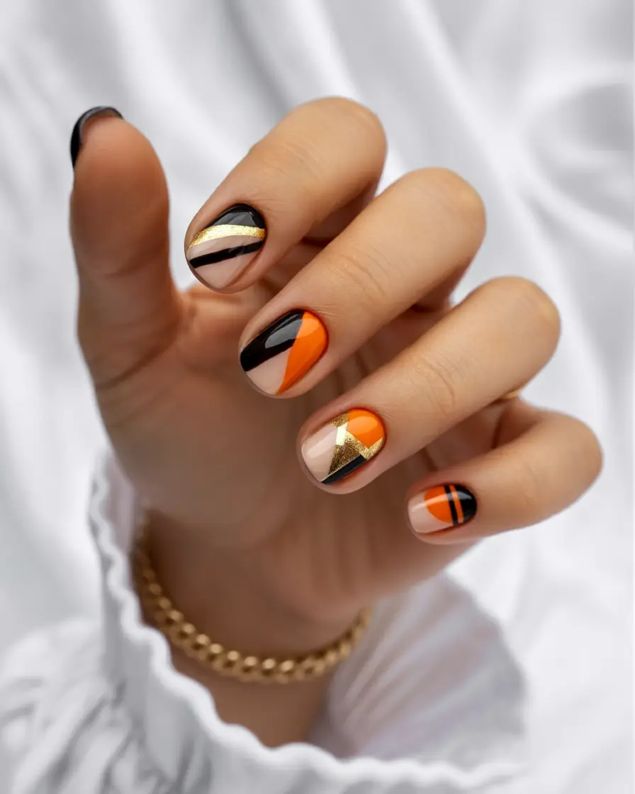 short winter nails Golden Geometric Glow