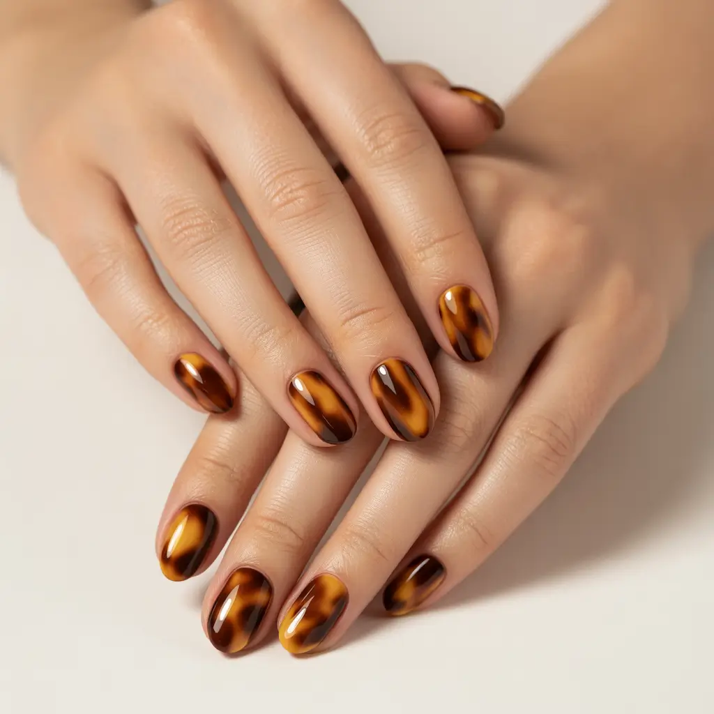 short winter nails Tortoiseshell Elegance