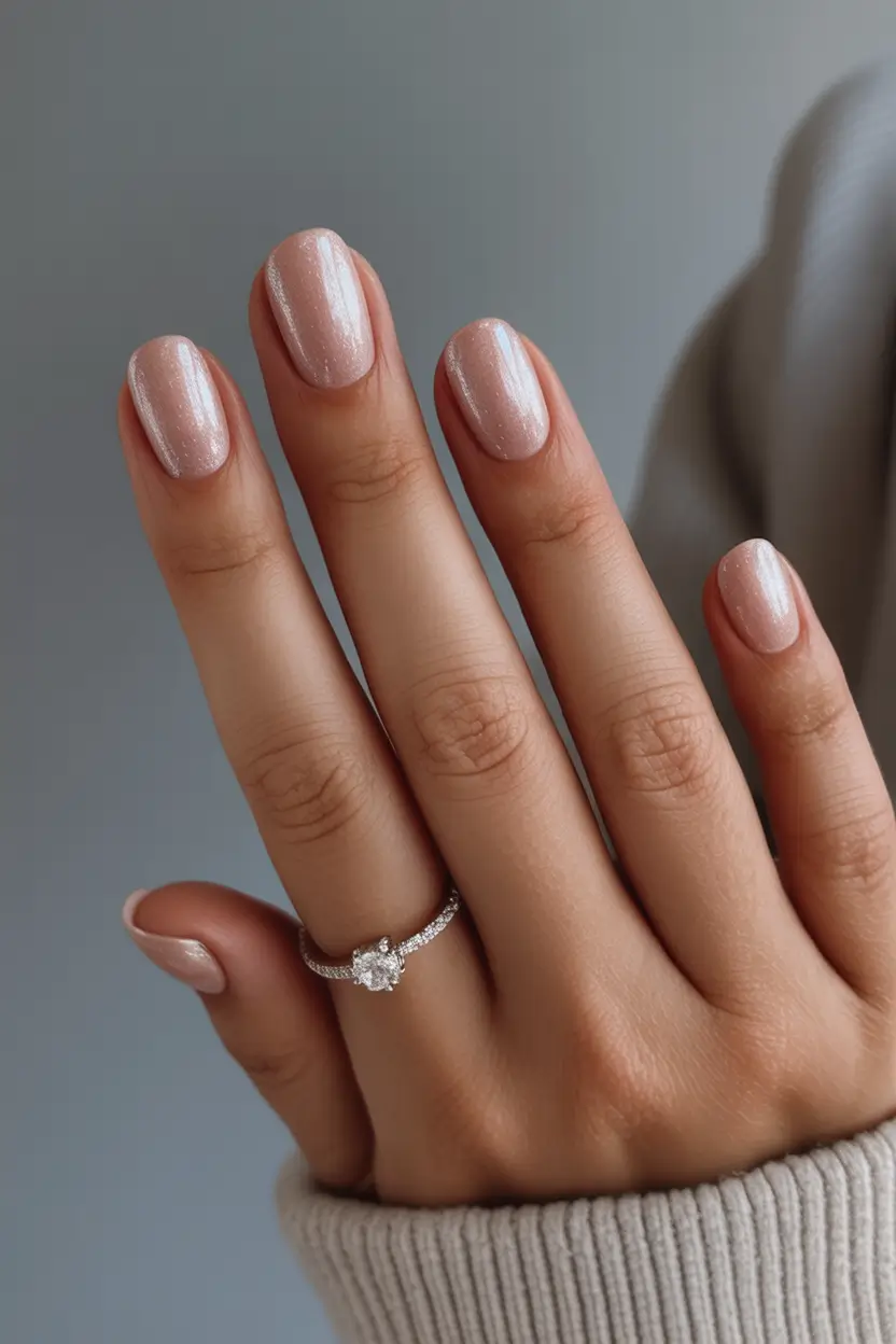 short winter nails Soft Pearl Glow