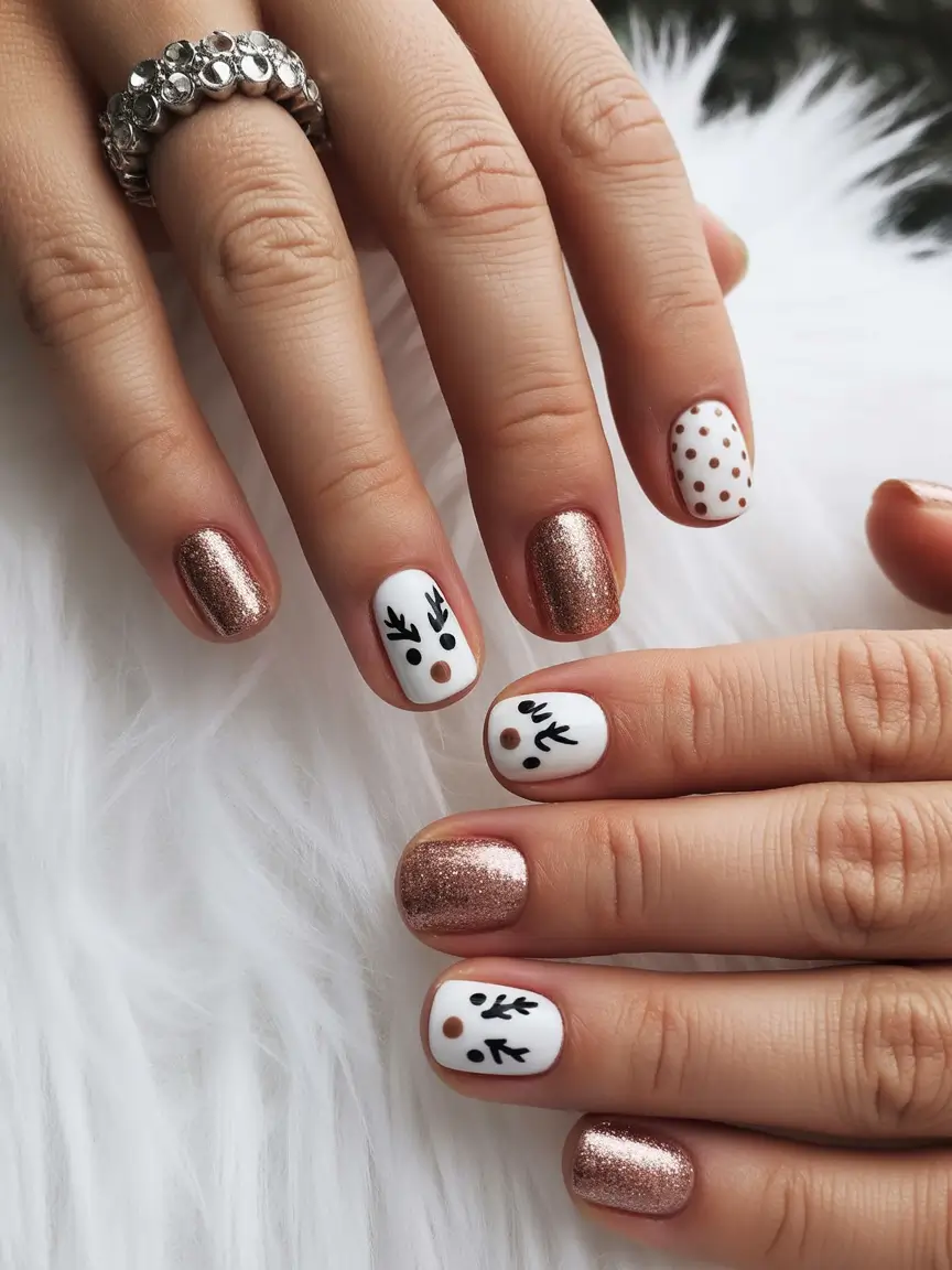 short winter nails Golden Reindeer Magic