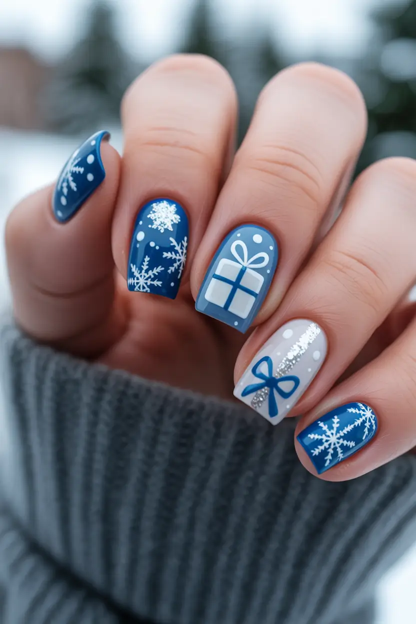 short winter nails Frosty Blue Christmas Gift