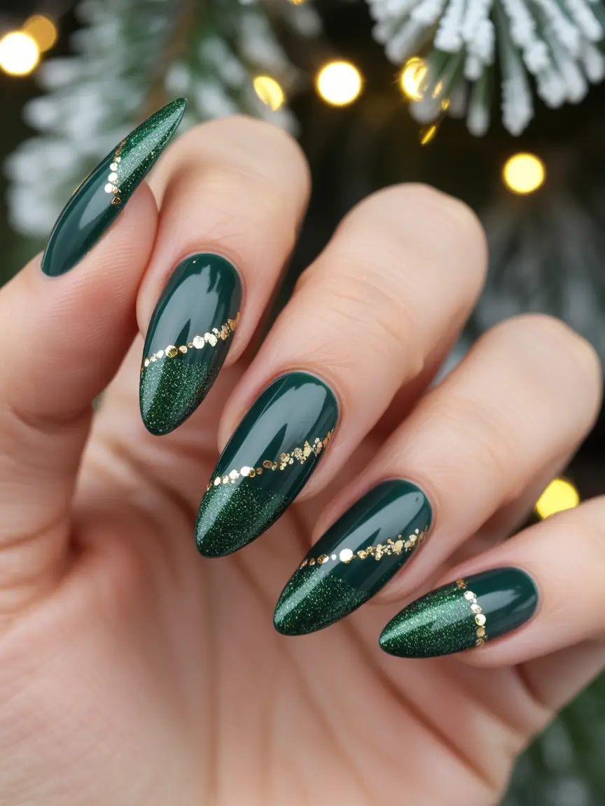 simple christmas nails Emerald Gleam Glam