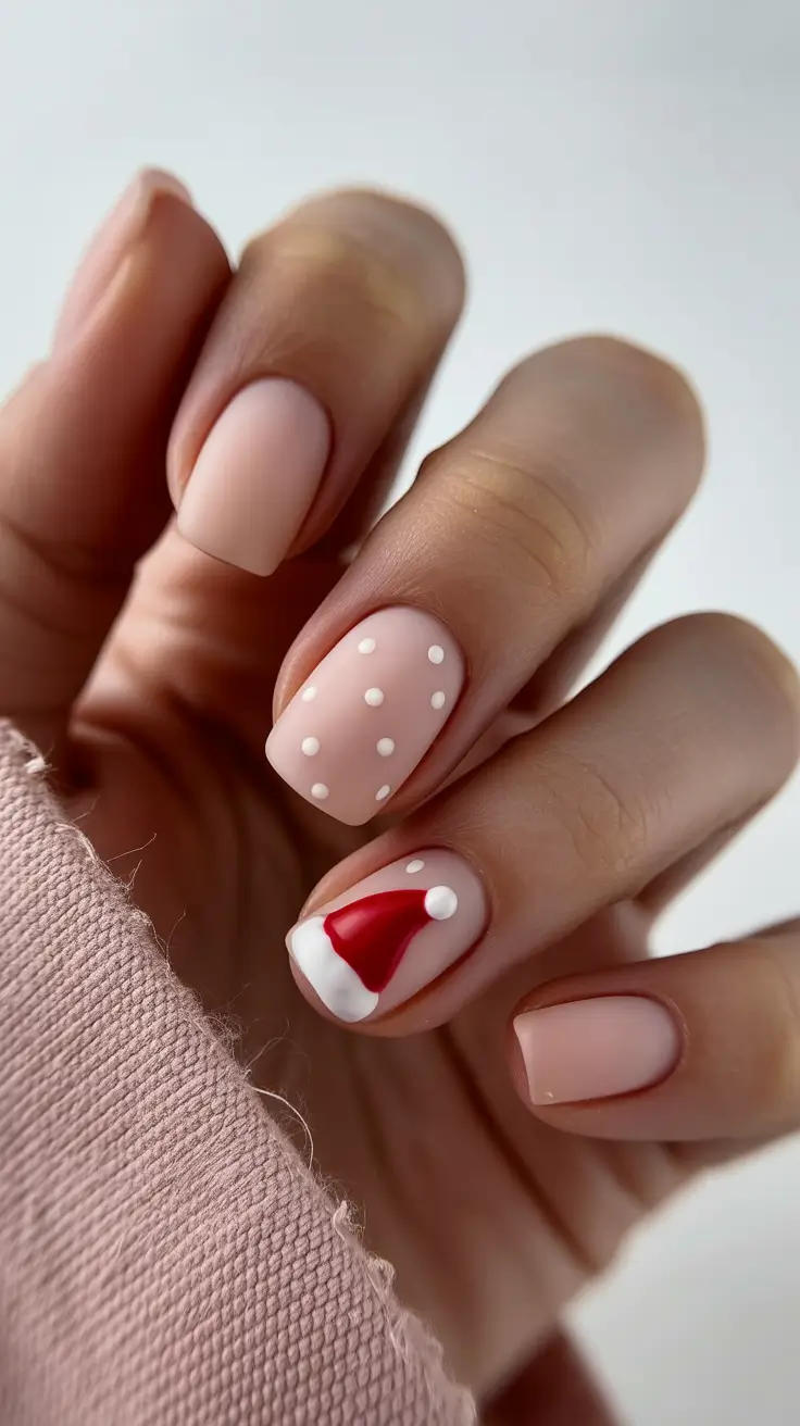 simple christmas nails Santa Hat Cheer
