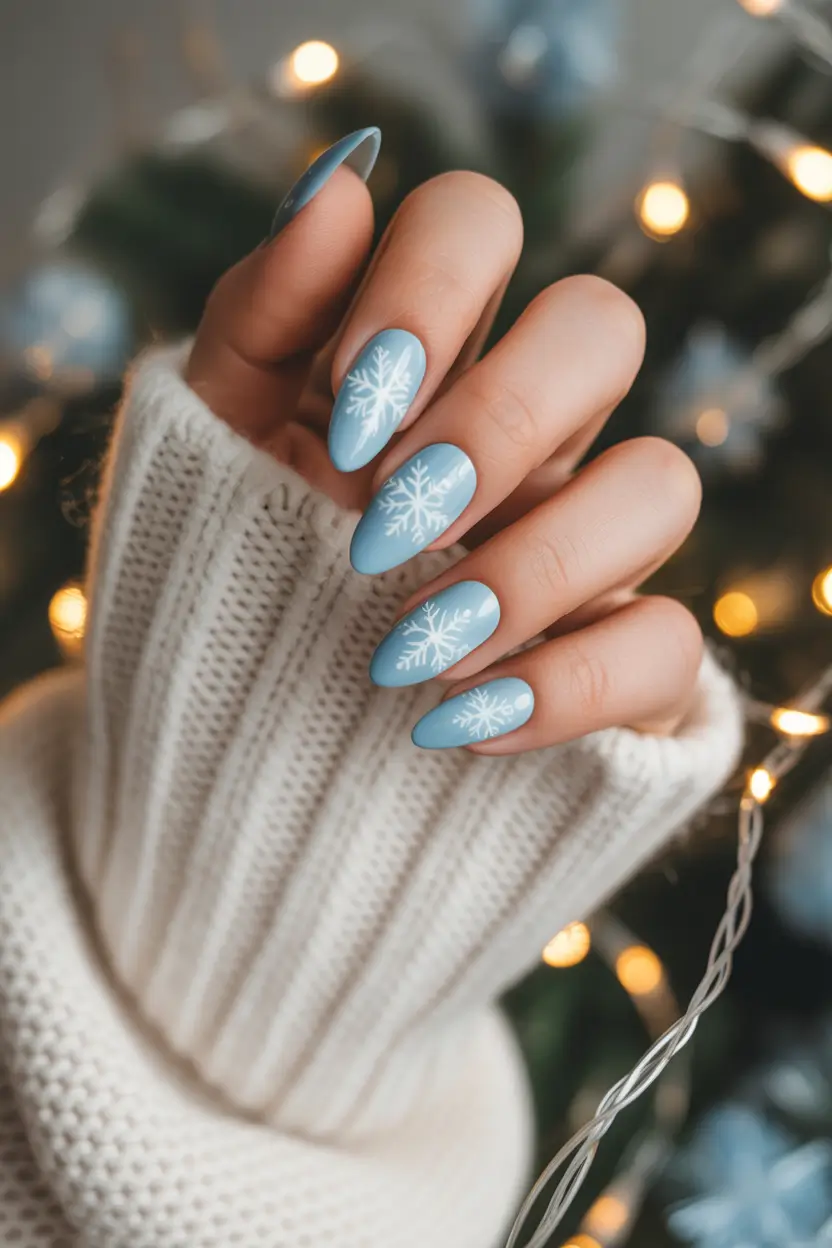 simple christmas nails Blue Snowflake Glow