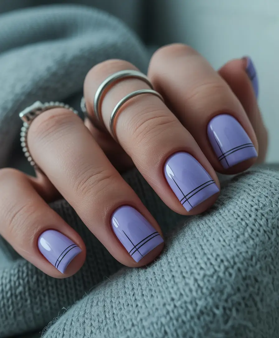 simple christmas nails Frosted Lilac Lines