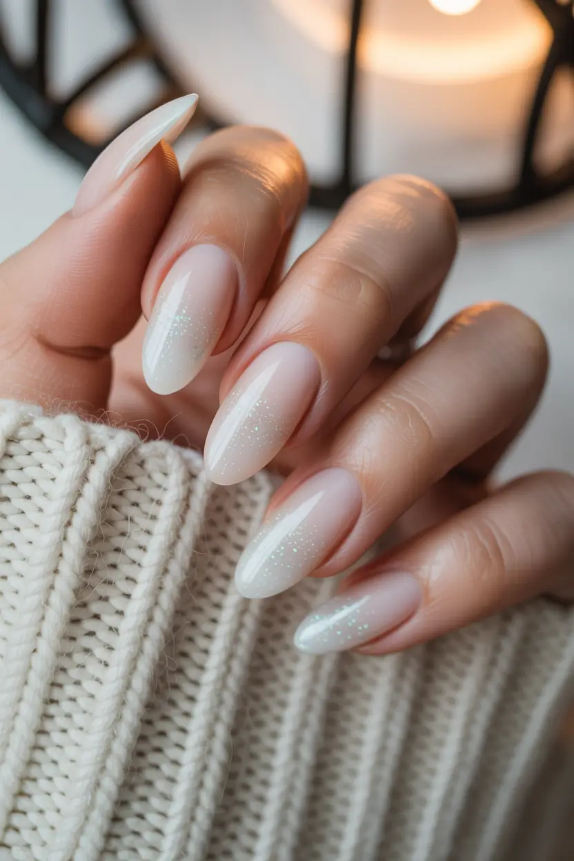 simple winter nails Soft Snow Ombre Glow