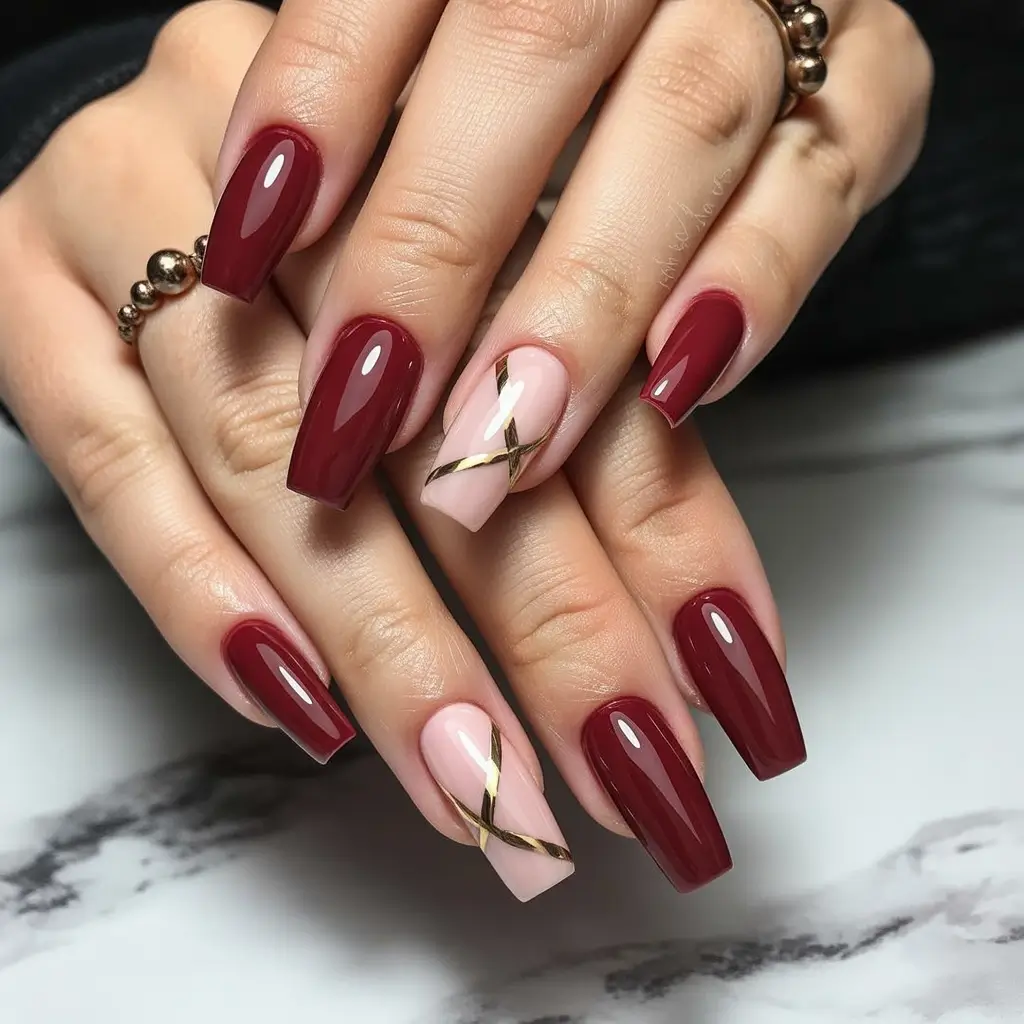 designs acrylic Garnet and Gold Geometry