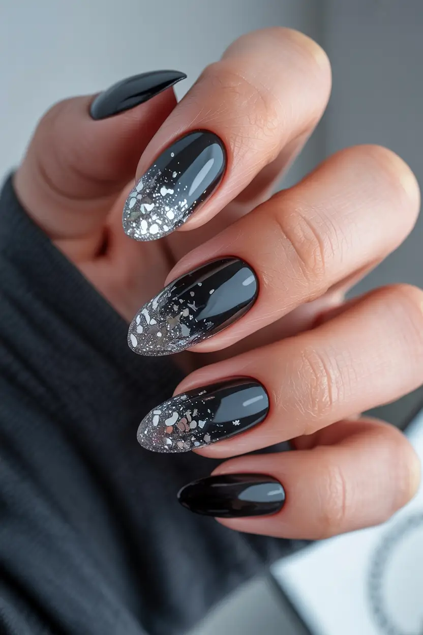 simple winter nails Midnight Snowfall Magic