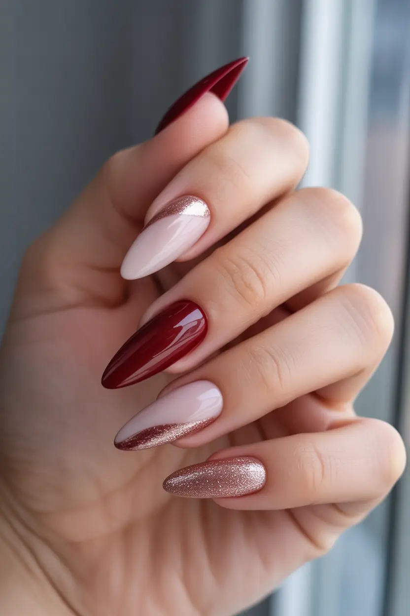 winter acrylic nails Rosé Gold Winter Glow