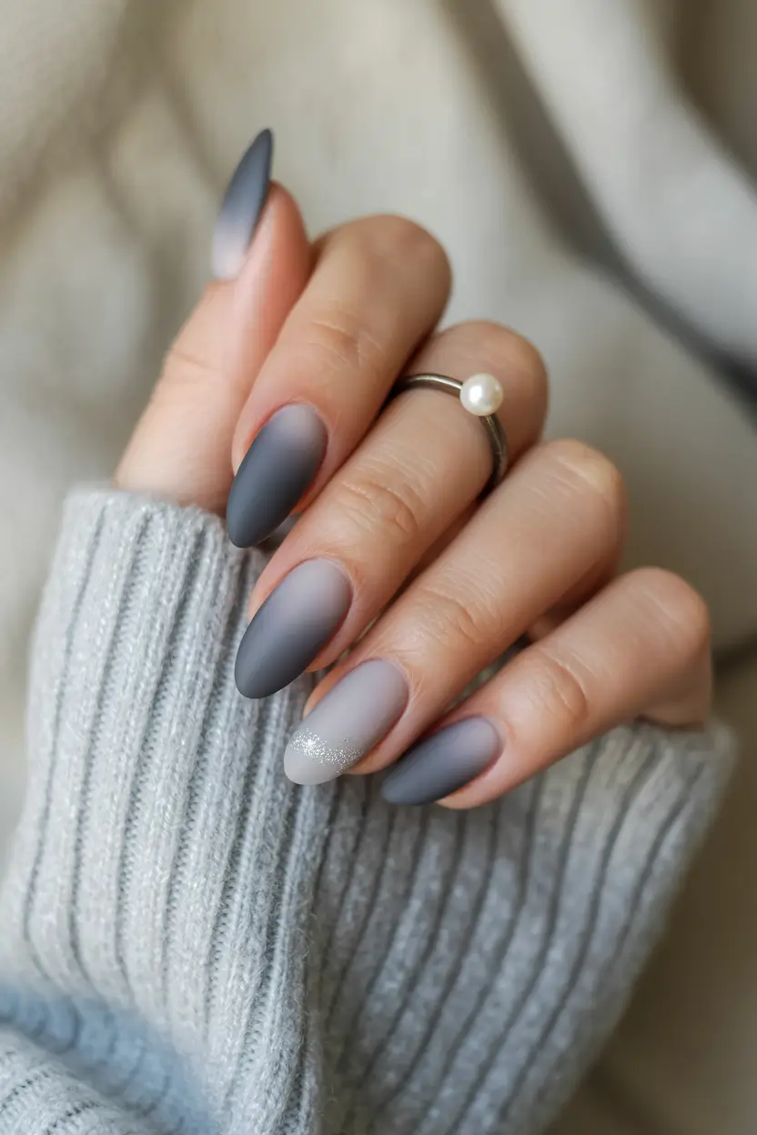 winter acrylic nails Frosted Charcoal Mist