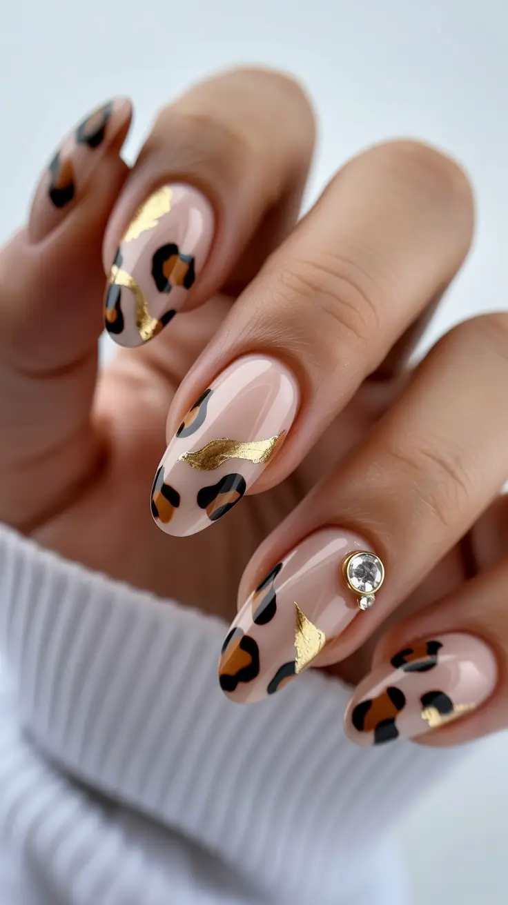 winter acrylic nails Golden Safari Glam