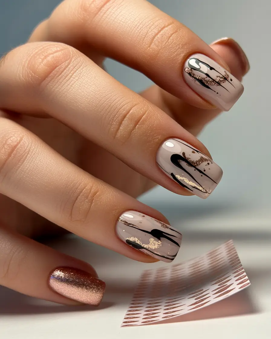 winter acrylic nails Rose Marble Flow