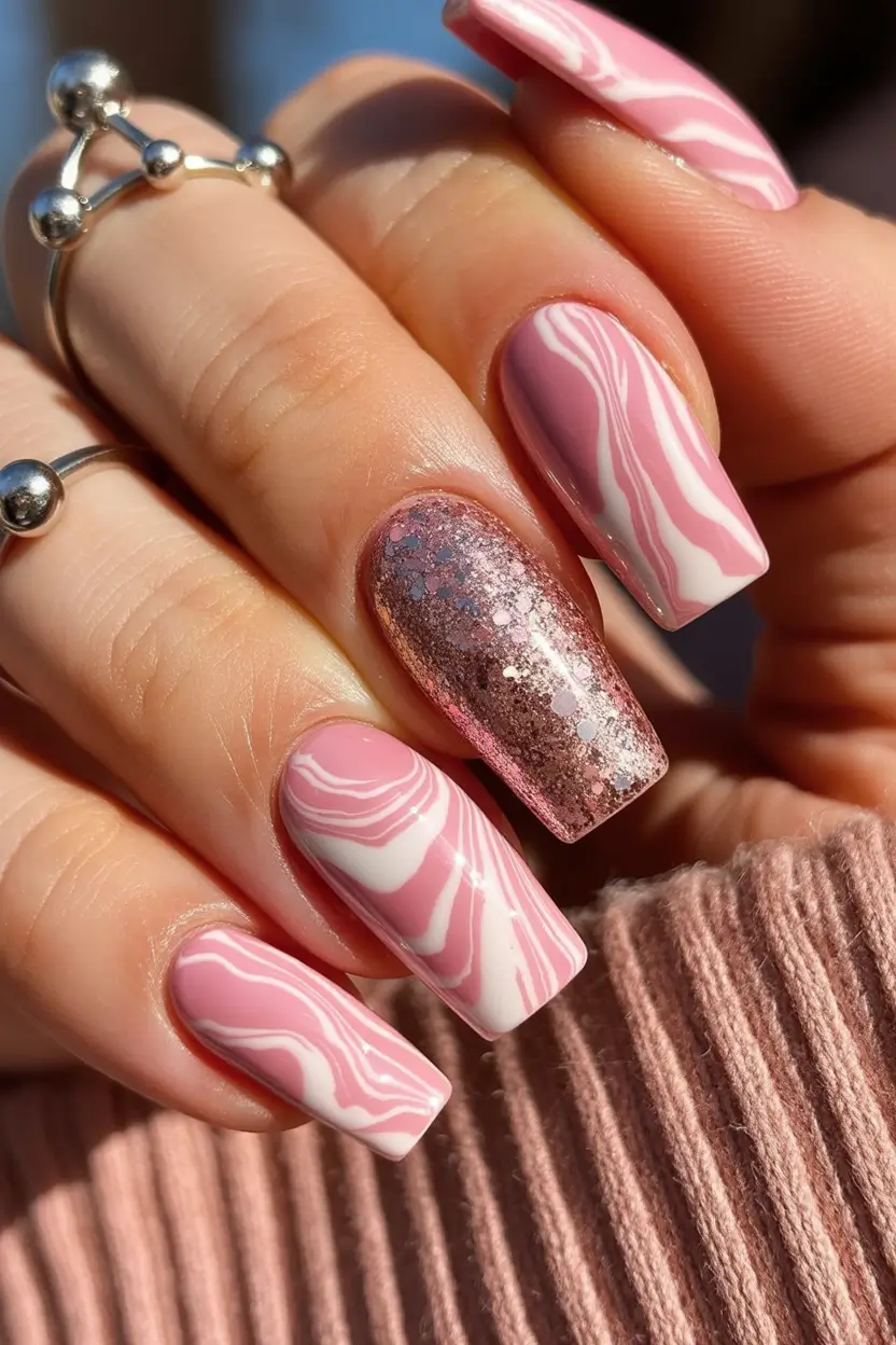 winter acrylic nails Frosted Pink Quartz