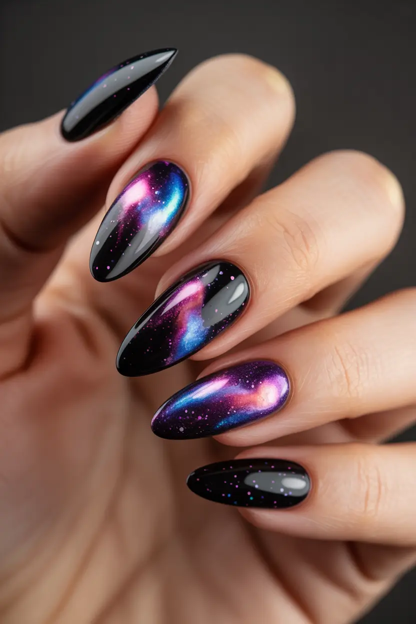 winter acrylic nails Galaxy Nights
