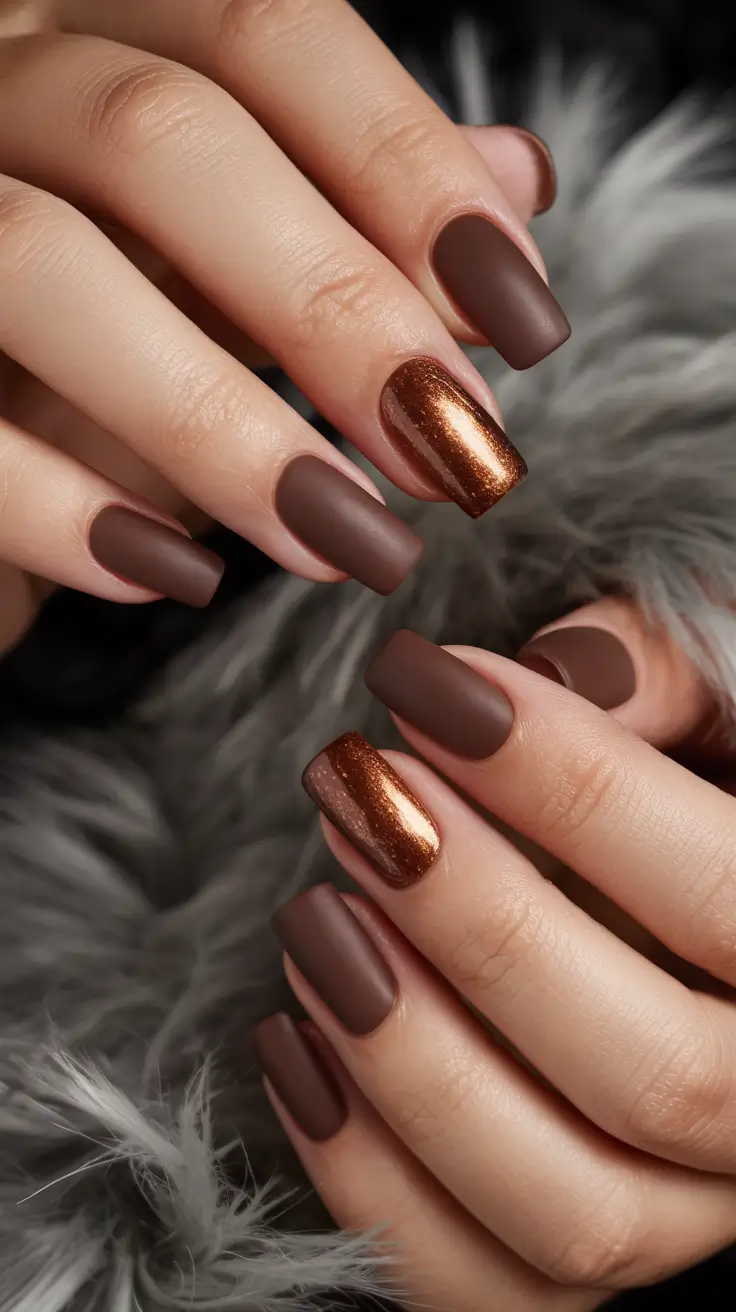winter acrylic nails Copper Glow Elegance