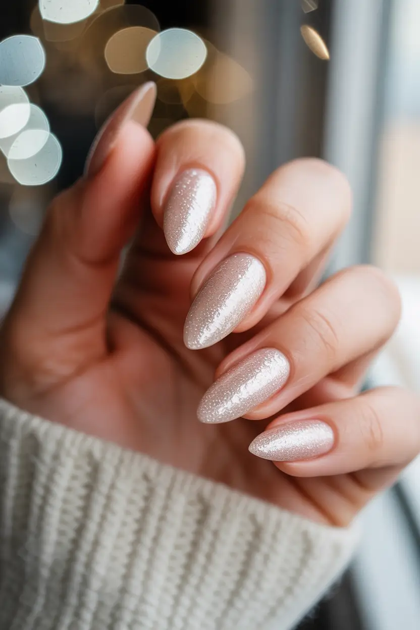 winter almond nails ideas 2025 Champagne Velvet Shimmer