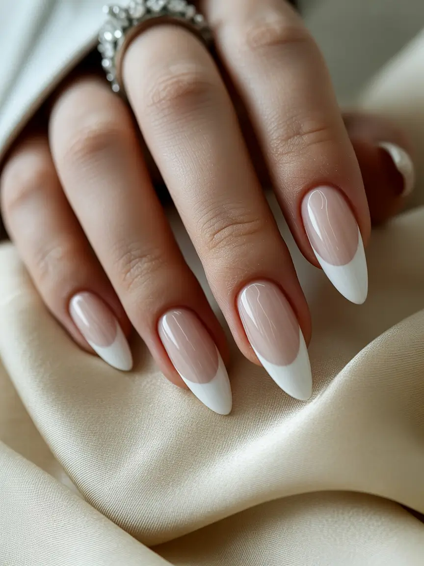 winter almond nails ideas 2025 Winter French Classic