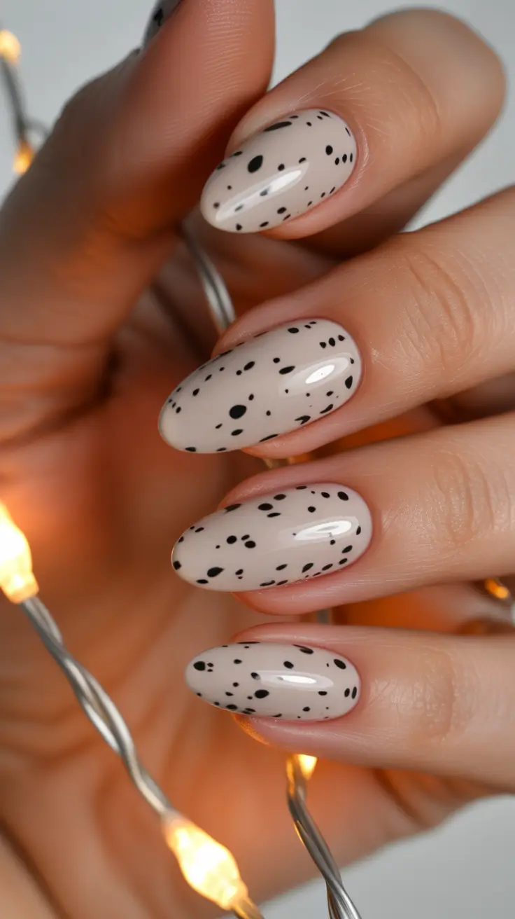 winter almond nails ideas 2025 Dalmatian Dots
