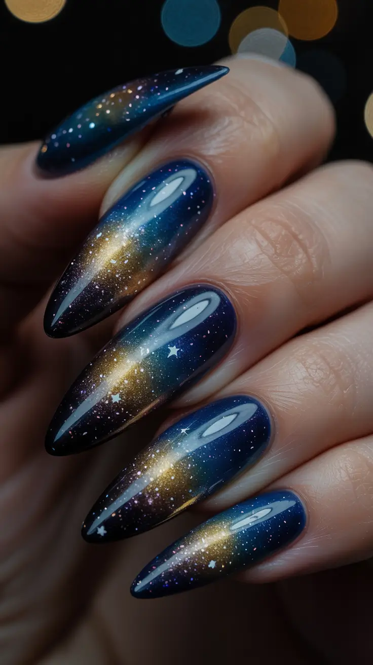 winter almond nails ideas 2025 Cosmic Nightfall