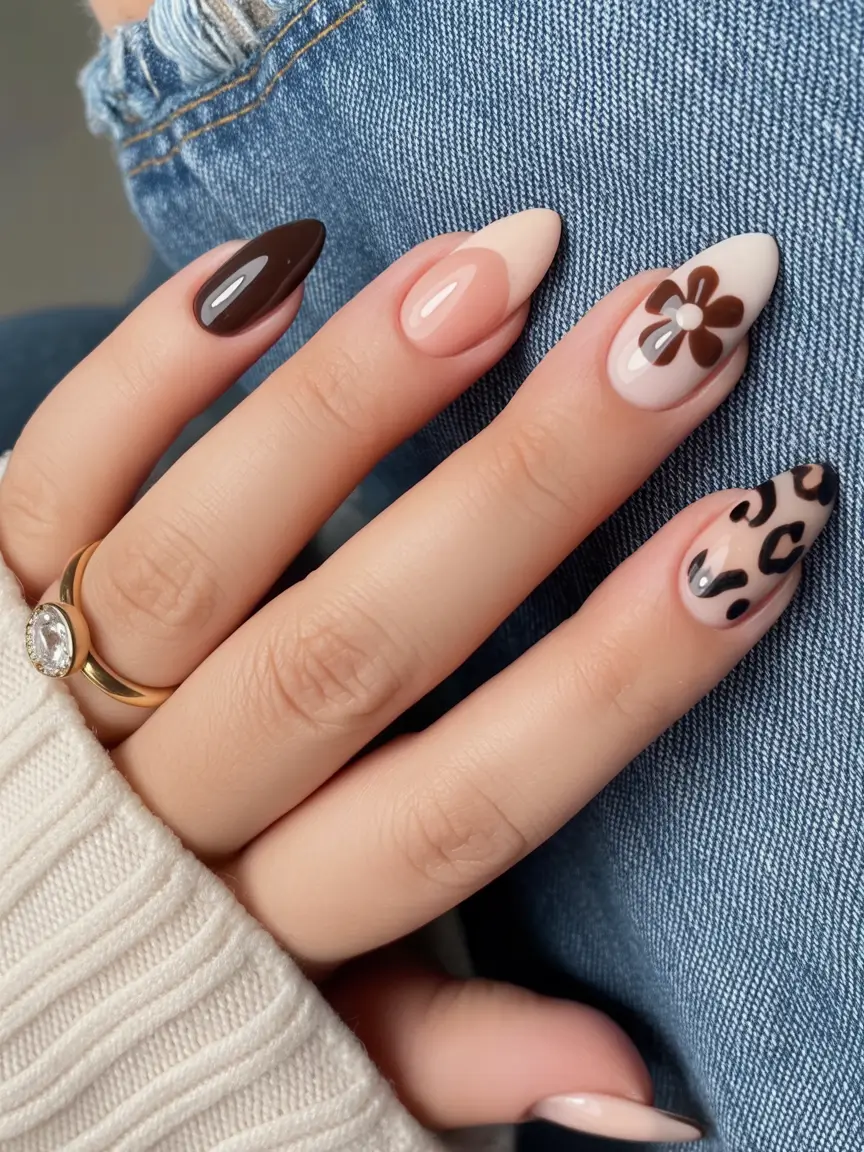 winter almond nails ideas 2025 Mocha Blossom Mix