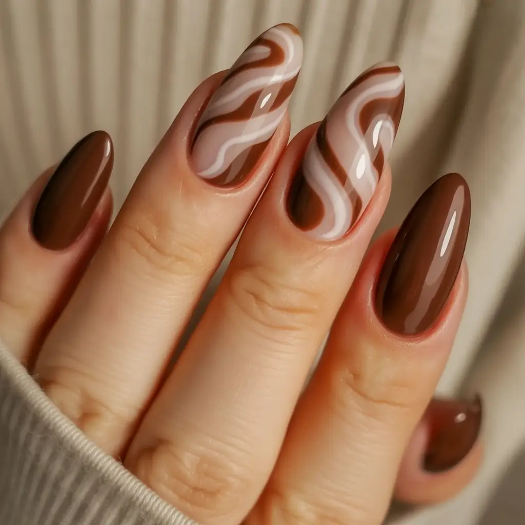 winter almond nails ideas 2025 Caramel Swirl Dreams