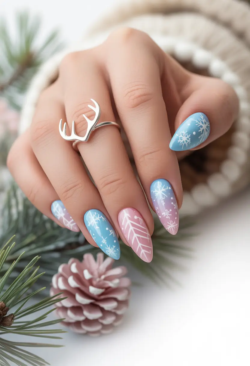 winter almond nails ideas 2025 Sunset Glow Marble