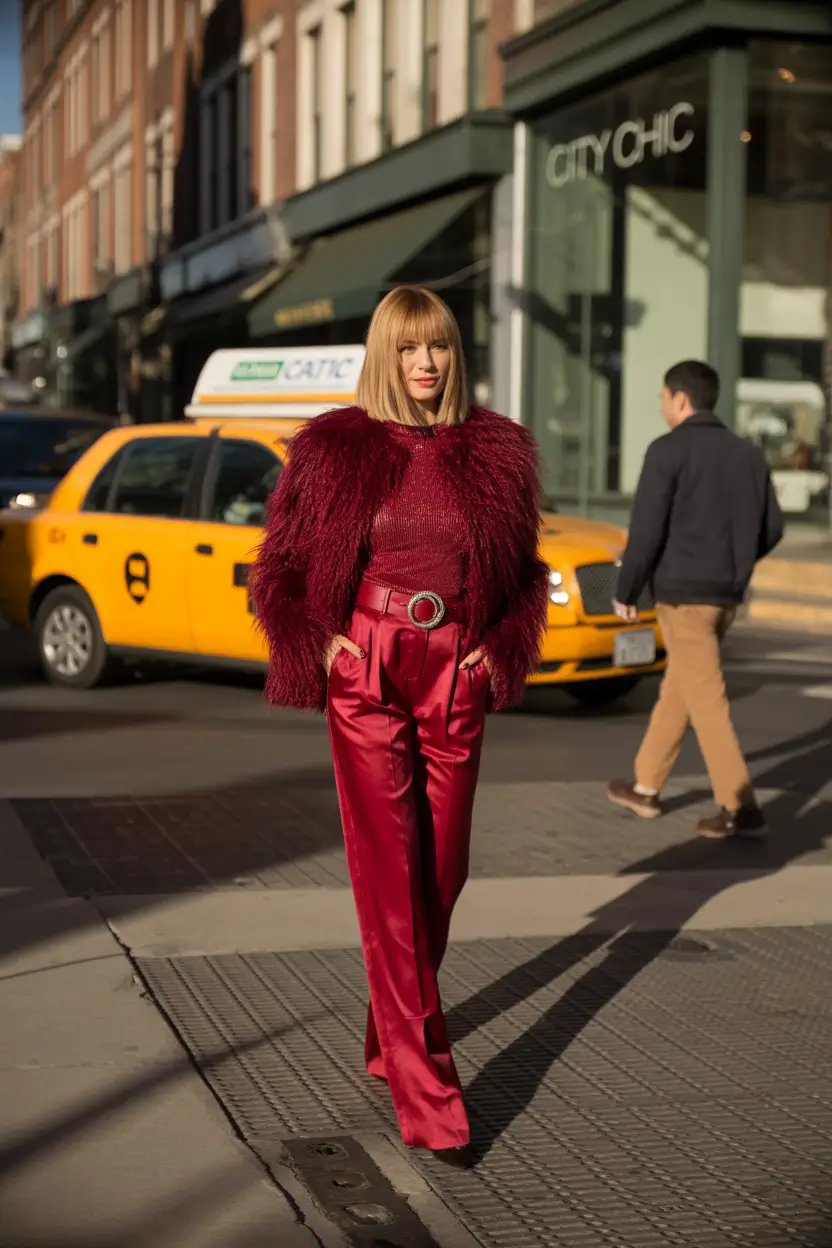 winter birthday outfit Crimson Drama in Satin