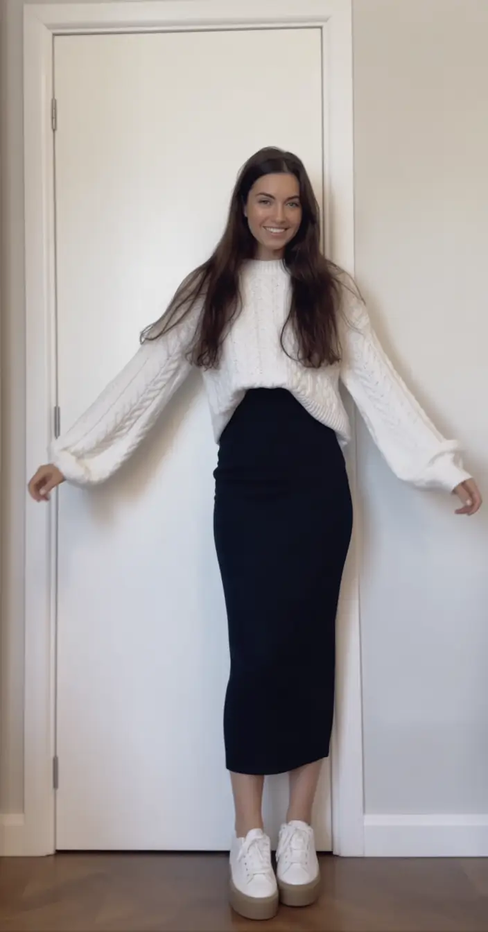 winter birthday outfit Cozy Knit and Pencil Skirt Contrast