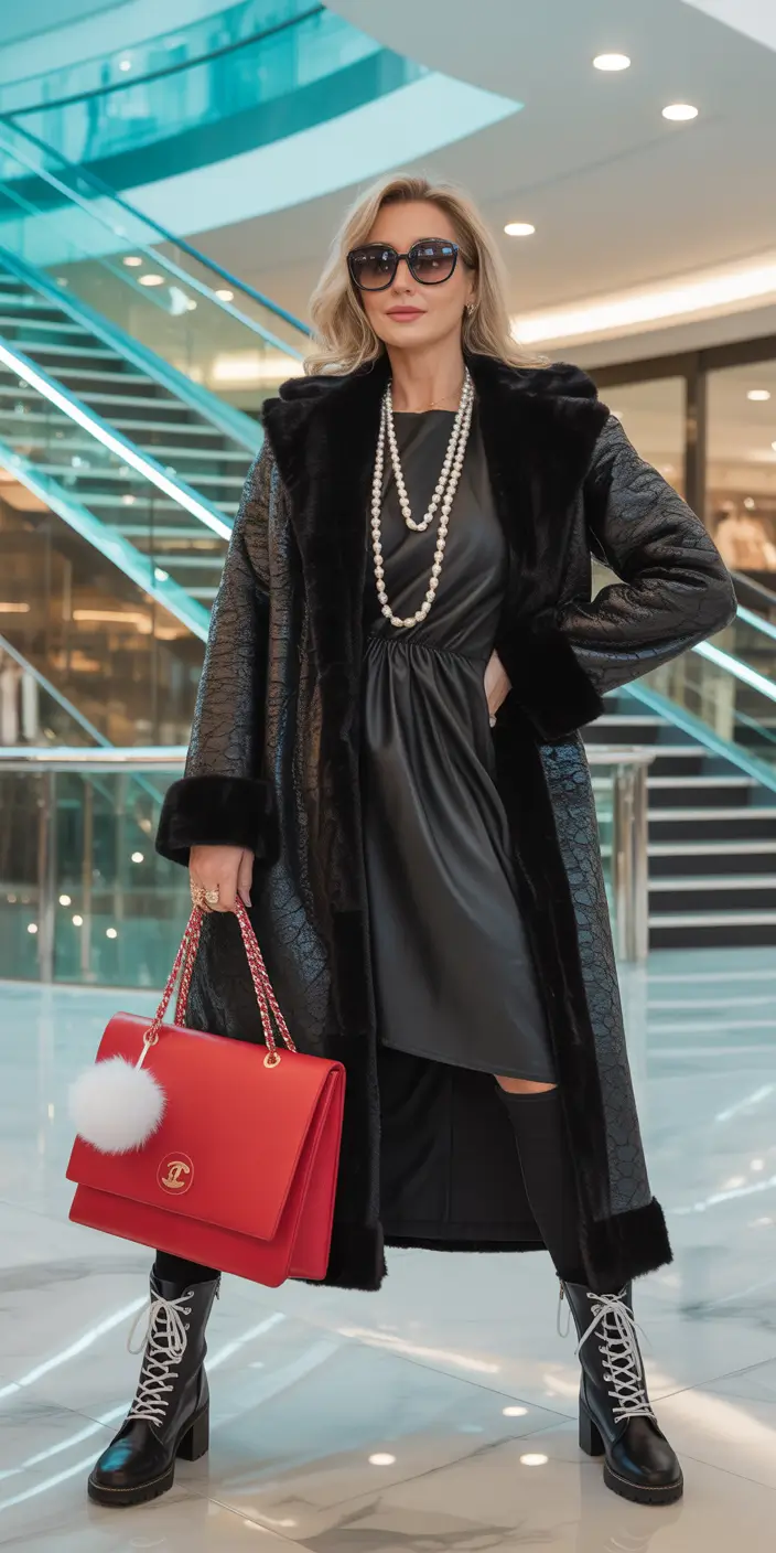 winter birthday outfit Black Luxe with Pearls