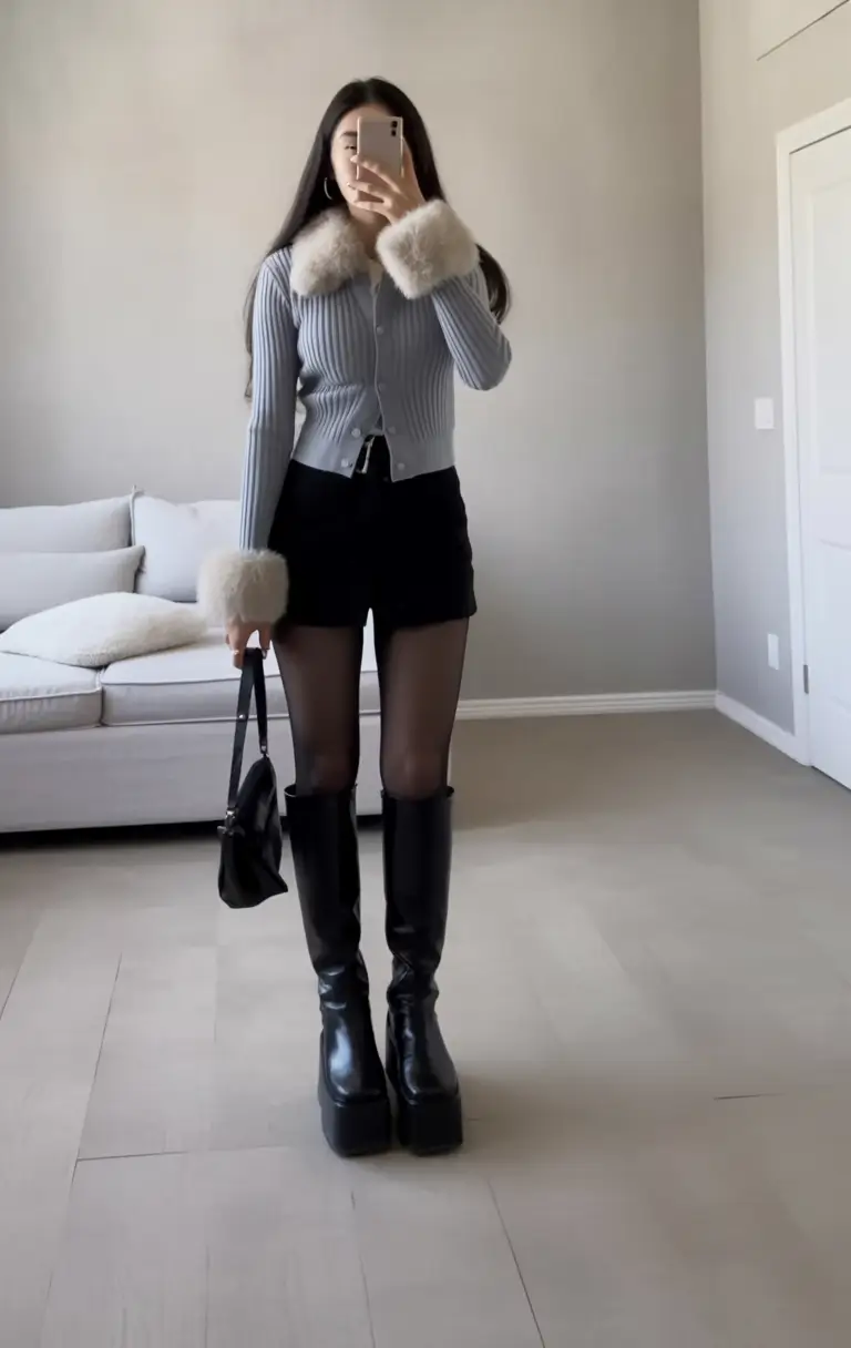 winter birthday outfit Faux Fur Trim and Baddie Boots