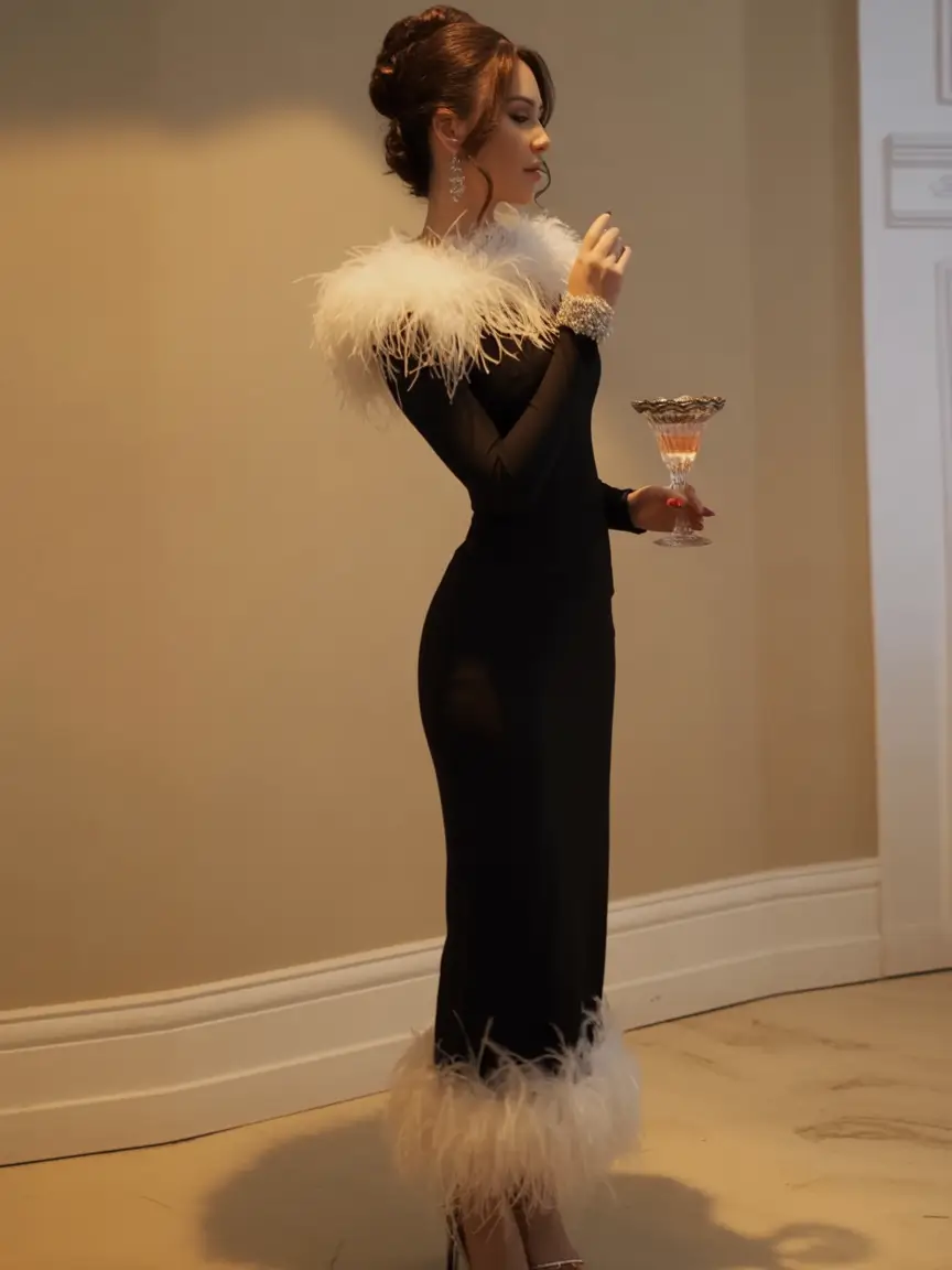 winter birthday outfit Old-Hollywood Drama With Feathers