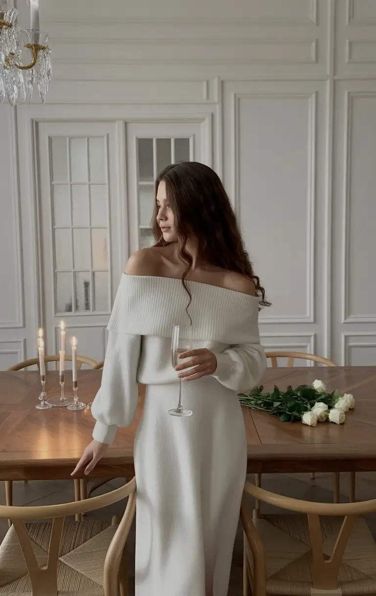 winter birthday outfit Minimalist Knit Dress Elegance