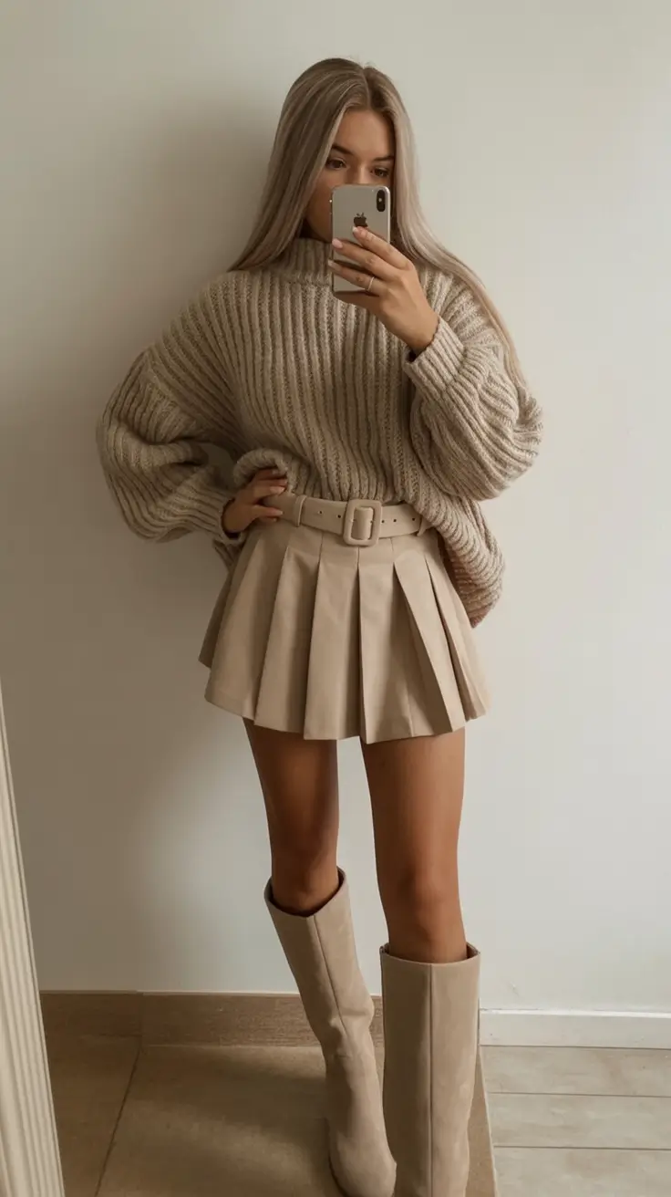 winter birthday outfit Monochrome Neutrals With Pleats