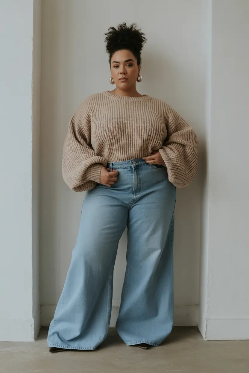 winter capsule wardrobe for plus size women balloon sleeves jeans