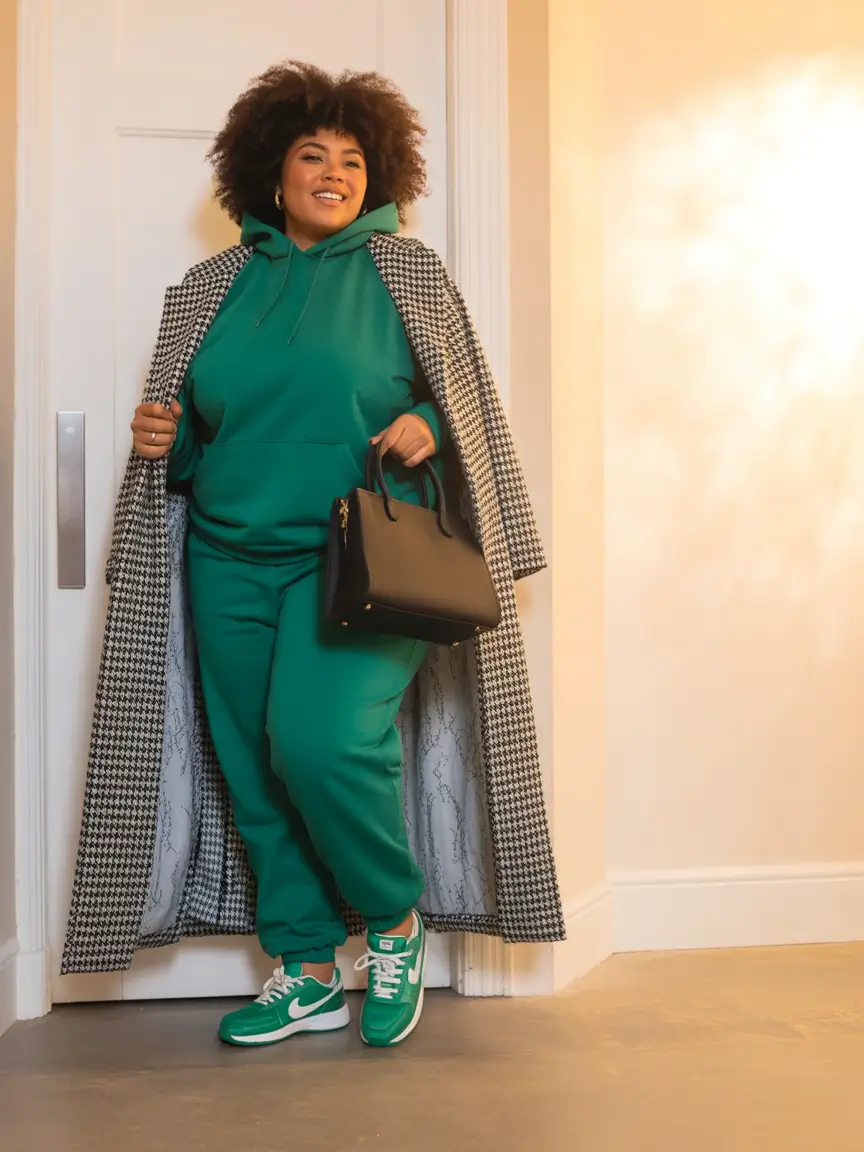 winter capsule wardrobe for plus size women bold green tracksuit