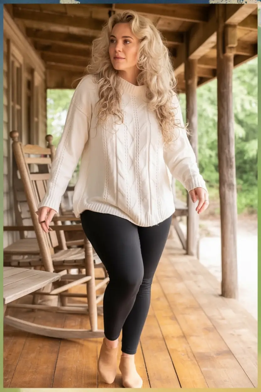 winter capsule wardrobe for plus size women cable knit leggings