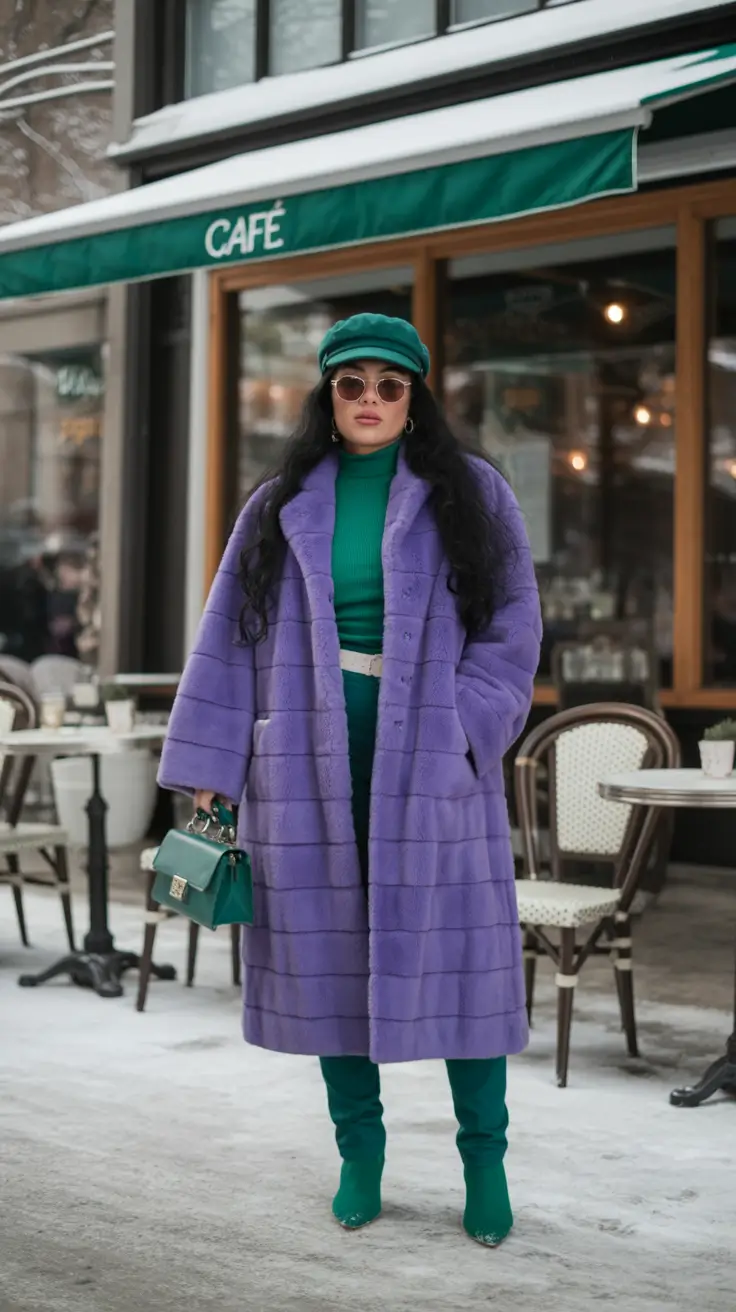 winter capsule wardrobe for plus size women purple and green clash