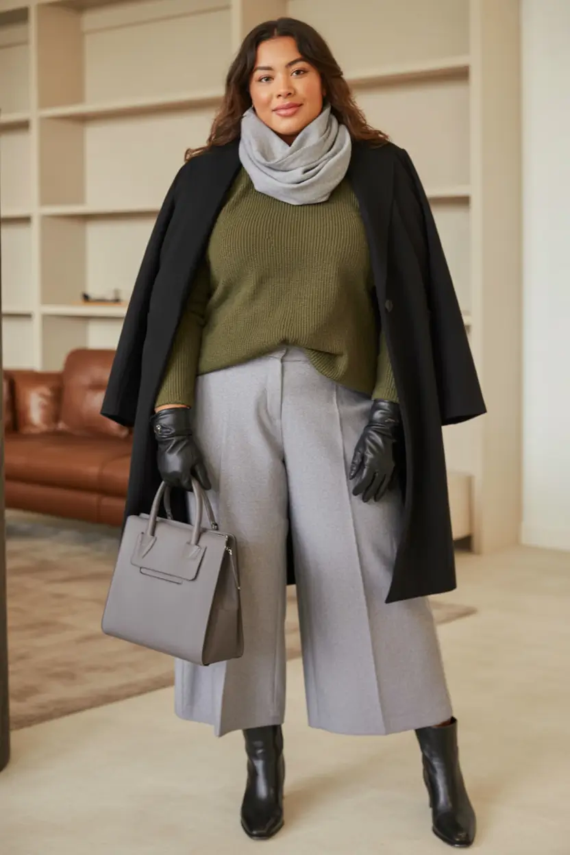 winter capsule wardrobe for plus size women structured olive