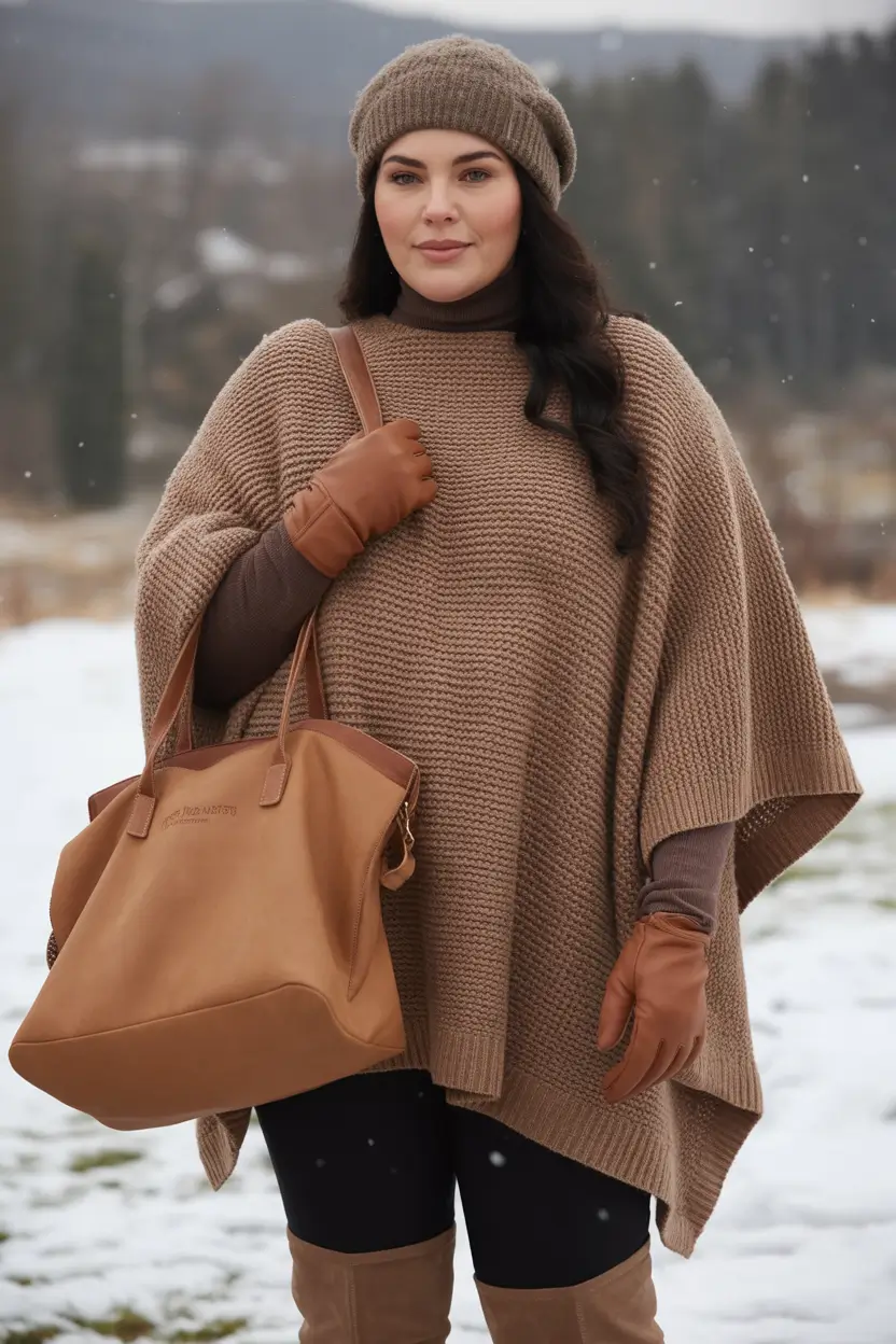 winter capsule wardrobe for plus size women poncho layers