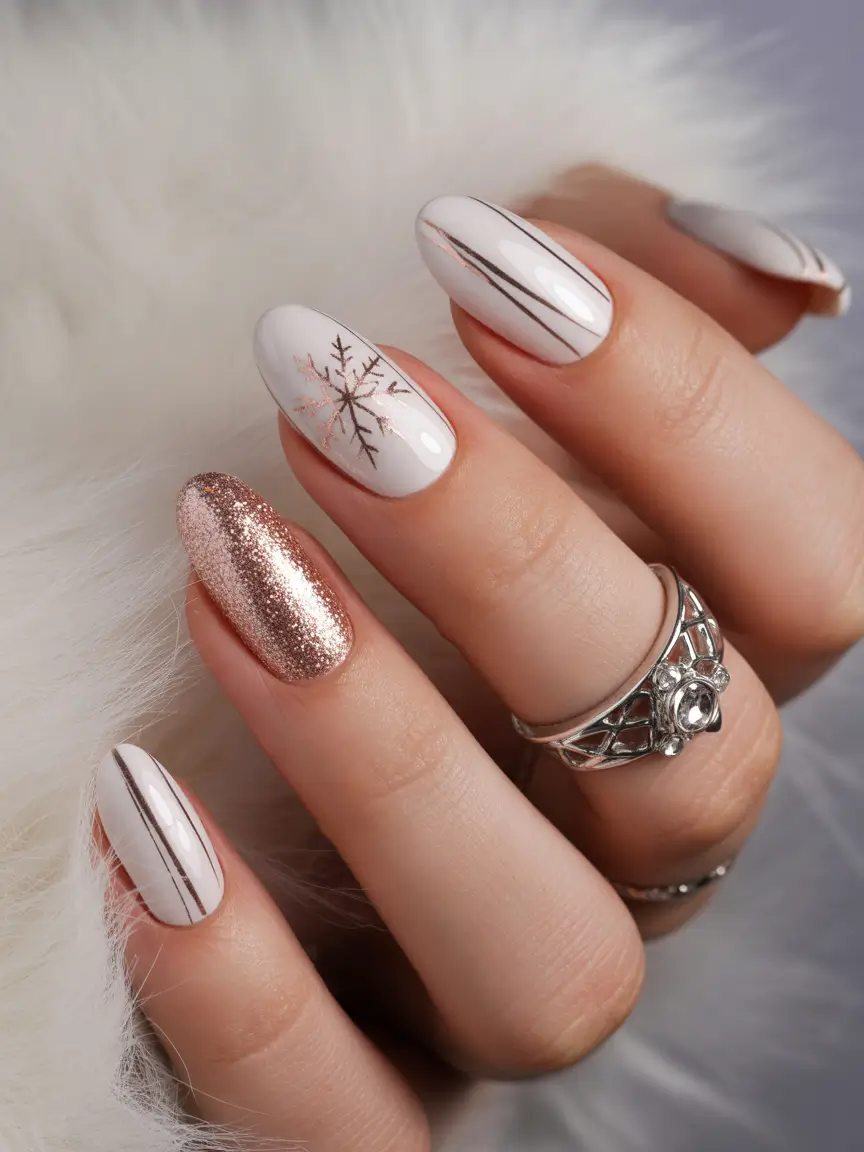 winter nails - new color trends Frosted White & Rose Gold Harmony