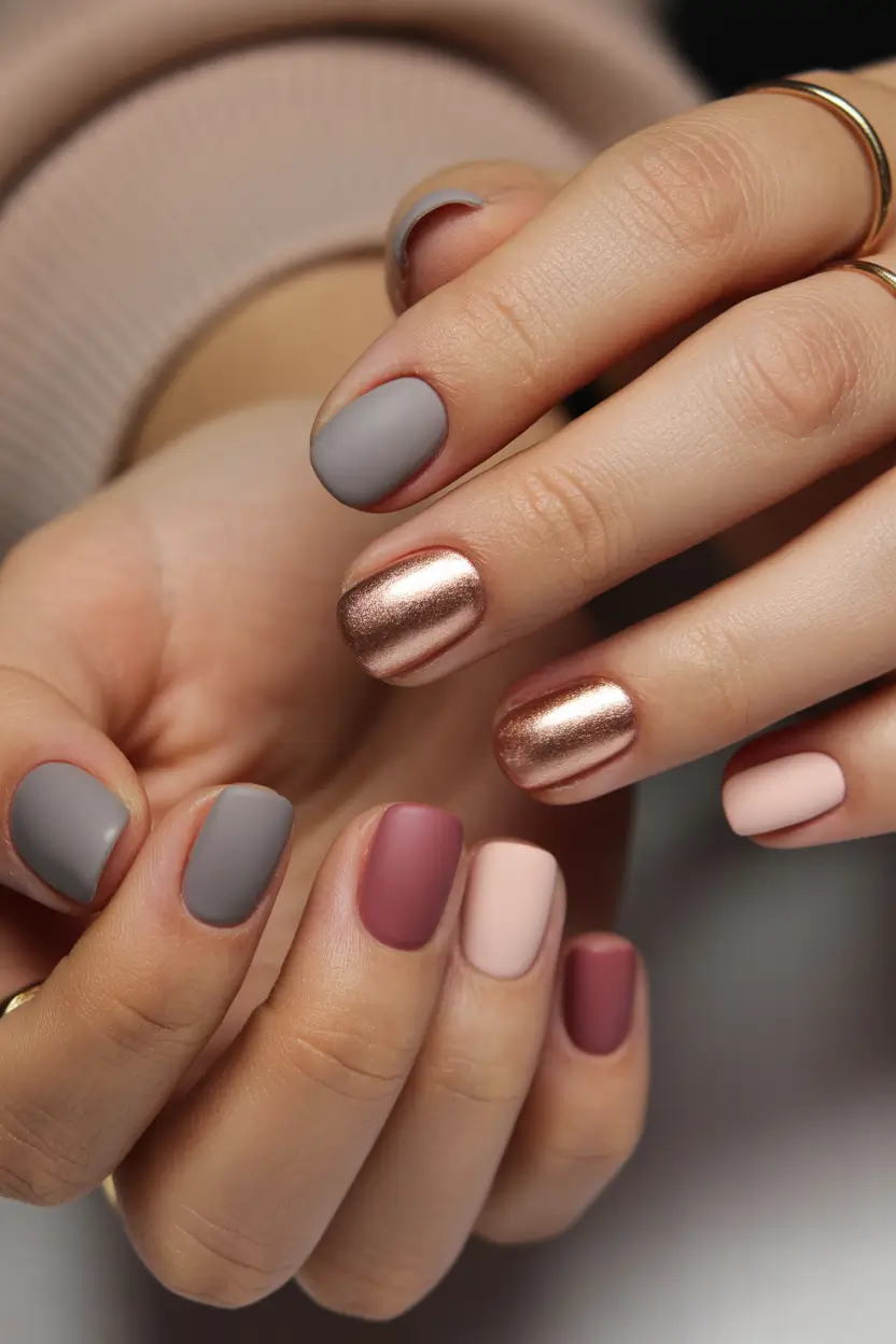 winter nails - new color trends Muted Mauve & Rose Metallic Blend