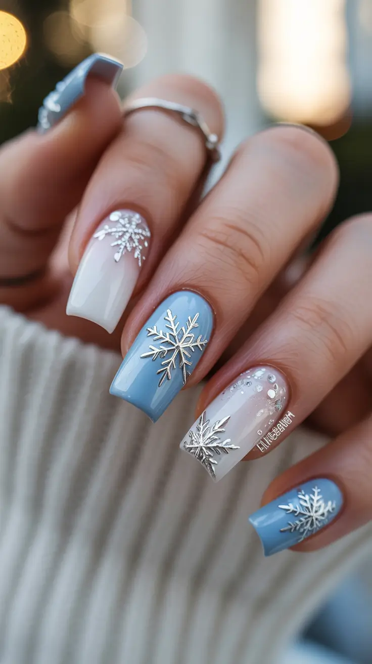 winter nails - new color trends Ice Blue Snowflake Charm