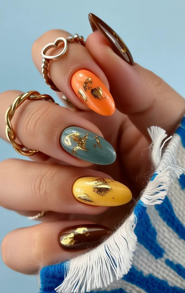 winter nails - new color trends Golden Foil Accents on Warm Tones