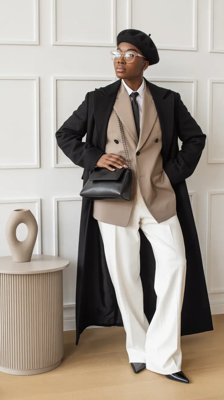 winter fits Contrasts in Black and Beige