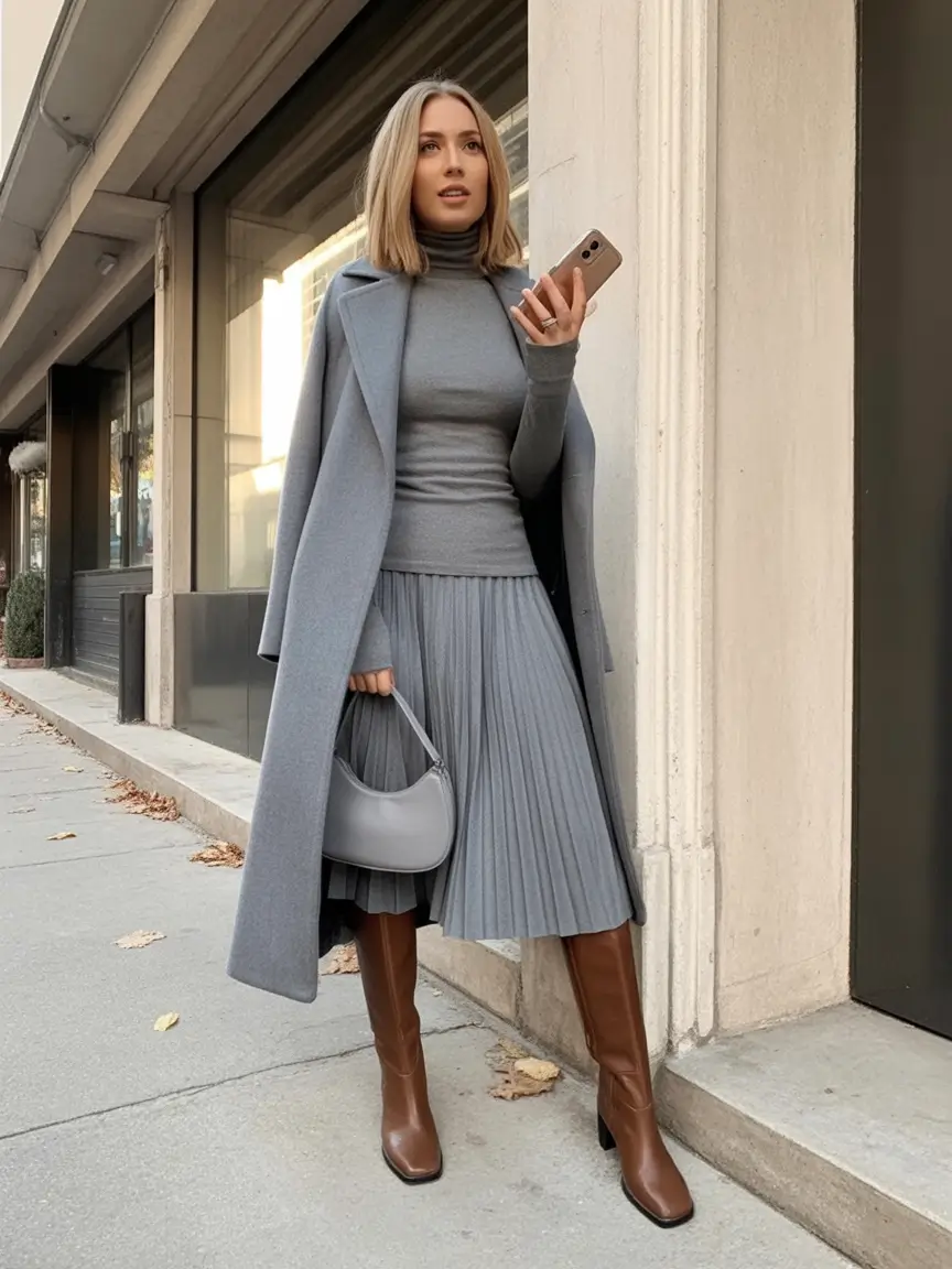 winter fits Grey Layers with Pleated Perfection